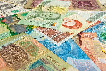 Background from different money banknotes from all over the world