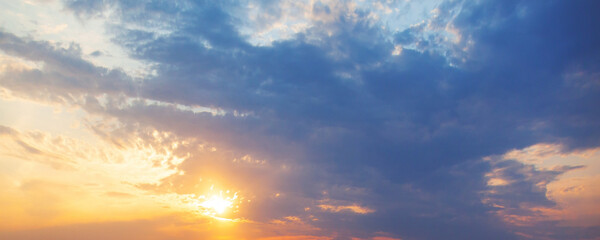 Naklejka na ściany i meble Colorful cloudy sunset sky, panoramic background