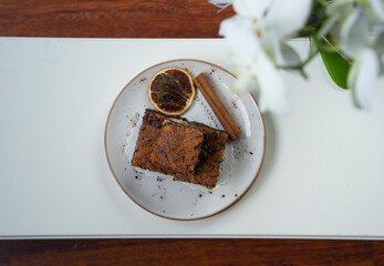 Cinnamon Mosaic Cake on the  White Orchid Background, Uskudar Istanbul, Turkey