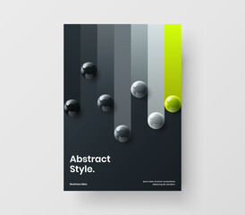 Minimalistic booklet design vector layout. Clean 3D balls presentation illustration.