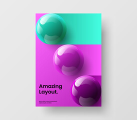 Trendy catalog cover A4 vector design layout. Colorful realistic balls company brochure template.