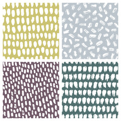 Set of abstract hand drawn seamless patterns, brush strokes textures