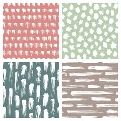 Set of abstract hand drawn seamless patterns, brush strokes textures