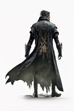 recommend clip art: personnage de fantasy de dos sur fond blanc, magicien 