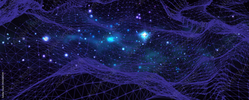 Wall mural space galaxy background with mesh grid. physics concept