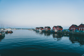 Fototapeta na wymiar A small harbour at the Baltic Sea in Germany during blue hour