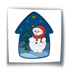 snowman with christmas tree