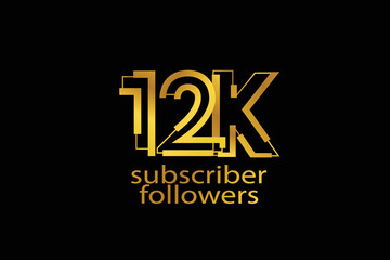 12K, 12.000 subscribers or followers blocks style with gold color on black background for social media and internet-vector