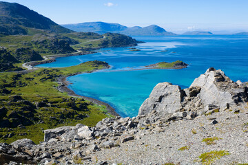 Fototapeta na wymiar View of Selvika bay and Storbukta beach at Havoysund scenic route, Norway