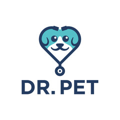 Dog and stethoscope combination icon logo. Medical pet logo.