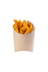 Fried potato wedges in a box. transparent.