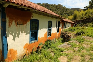 
Old colonial style houses
 white and blue doors and windows, Caraça region, Minas Gerais.