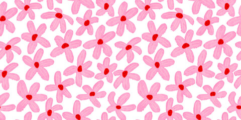 
Seamless pattern with pink flowers painted in watercolor