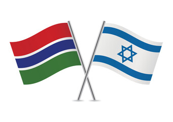 Gambia and Israel crossed flags. Gambian and Israeli flags on white background. Vector icon set. Vector illustration.