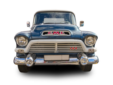 American classic pickup truck GMC 100 1950s. White background.