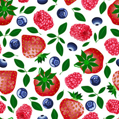 Fototapeta na wymiar Seamless floral pattern-200. Forest berries, strawberries, raspberries, blueberries.