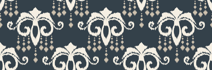 Fototapeta na wymiar Ikat Damask Scandinavian embroidery, ikat seamless tribal abstract, Asian design Digital textile Asian Design ancient art for Prints Fabric saree Mughal Swaths texture Kurti Kurtis Kurtas