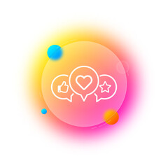 Feedback in social networks in the form of a speech bubble with a thumbs up like and favorite icons in glassmorphism style. Vector EPS 10
