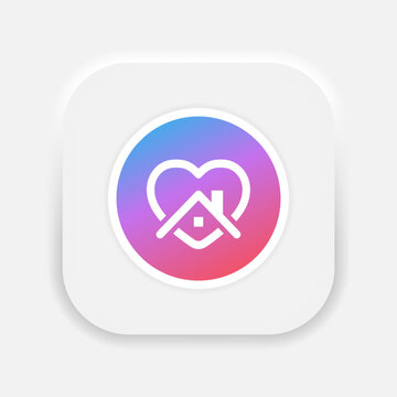 Heart with house icon. Stay home care symbol. Love home icon in neumorphism style. Vector EPS 10