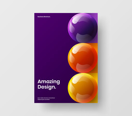 Trendy annual report A4 vector design layout. Simple realistic spheres poster template.