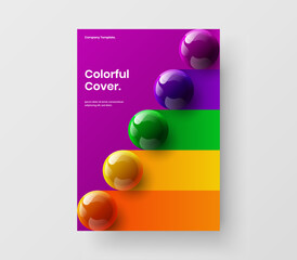 Premium 3D balls booklet concept. Vivid postcard vector design layout.