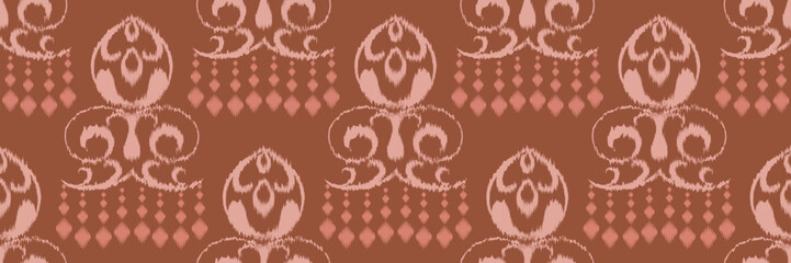 Naklejka premium Ikat Damask Scandinavian embroidery, ikat seamless pattern tribal backgrounds, Fashion pattern Digital textile Asian Design ancient art for Prints Fabric saree Mughal Swaths texture Kurti Kurtis