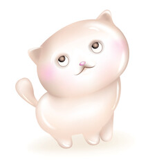 3d illustration of a cute kitten. Animal characters isolated on white background.
