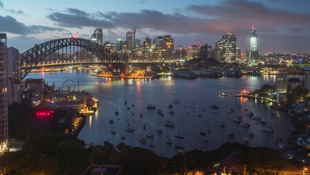 sunrise, time lapse of Sydney harbor, New South Wales, Australia