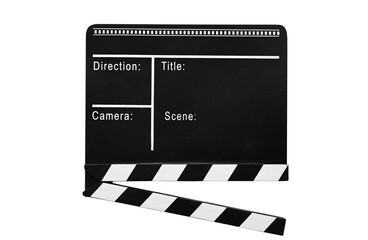 Fototapeta na wymiar Real movie clapper with copy space isolated