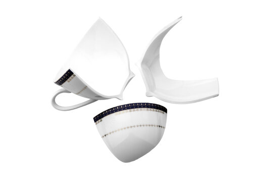 Broken porcelain cup isolated