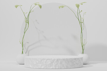 Empty podium Blank product shelf standing backdrop.