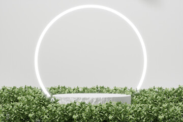 Empty podium Blank product shelf standing backdrop.