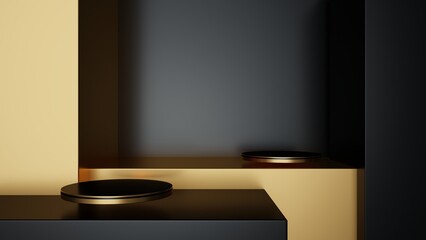 gold podium on black background, 3D Render