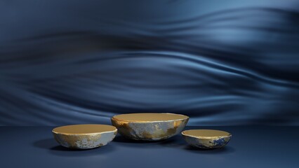 Podium on blue water ripple background,3D Render