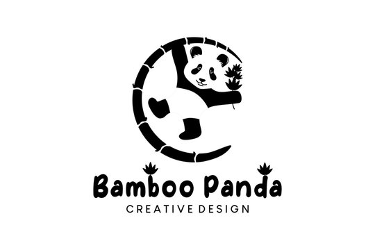 Panda logo design with bamboo hanging style