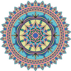 Colorful floral mandala pattern with floral elements.