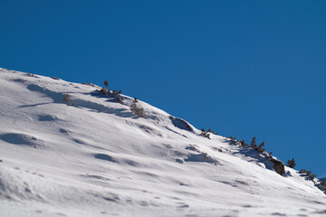 winter walking in the alps, the hohe tauern national park in austria, at a cold and sunny day