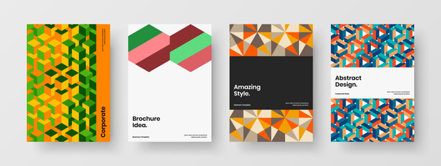 Premium magazine cover design vector concept composition. Creative mosaic hexagons presentation layout collection.