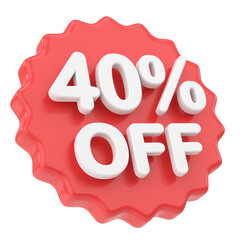 3D forty percent off. 40% off. Sale badge.