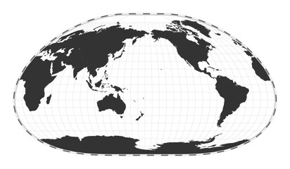 Vector world map. Loximuthal projection. Plan world geographical map with latitude/longitude lines. Centered to 180deg longitude. Vector illustration.
