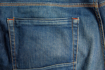 Textured old blue worn jeans - trendy jeans design. Details.