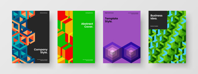 Colorful geometric pattern cover template set. Trendy flyer A4 design vector layout bundle.