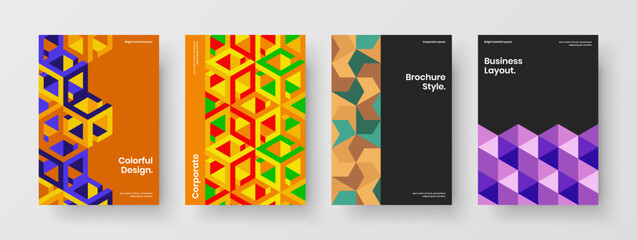 Fototapeta na wymiar Multicolored mosaic pattern pamphlet template bundle. Unique corporate cover A4 vector design layout composition.