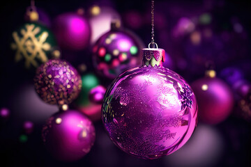 Fototapeta premium Purple Christmas decoration. AI generated.
