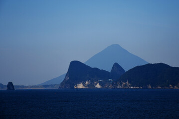 View of Kaimondake (Mount Kaimon) - japanese volcano in the south part of Kyushu Island, seen from...
