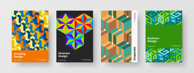 Modern corporate identity A4 design vector concept collection. Amazing geometric tiles leaflet template composition.