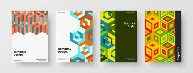 Premium geometric hexagons company brochure concept composition. Modern corporate cover design vector template bundle.