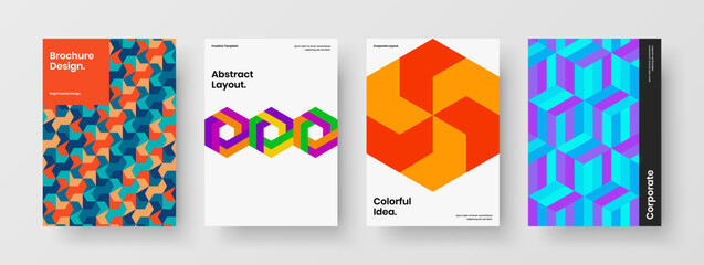 Creative postcard A4 design vector layout composition. Unique geometric shapes journal cover concept bundle.
