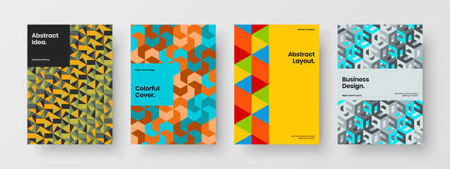 Fresh magazine cover design vector illustration set. Unique geometric pattern corporate brochure concept bundle.