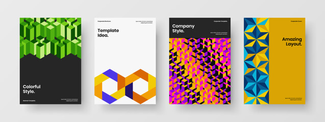 Clean company brochure A4 design vector template composition. Creative mosaic pattern corporate cover illustration bundle.